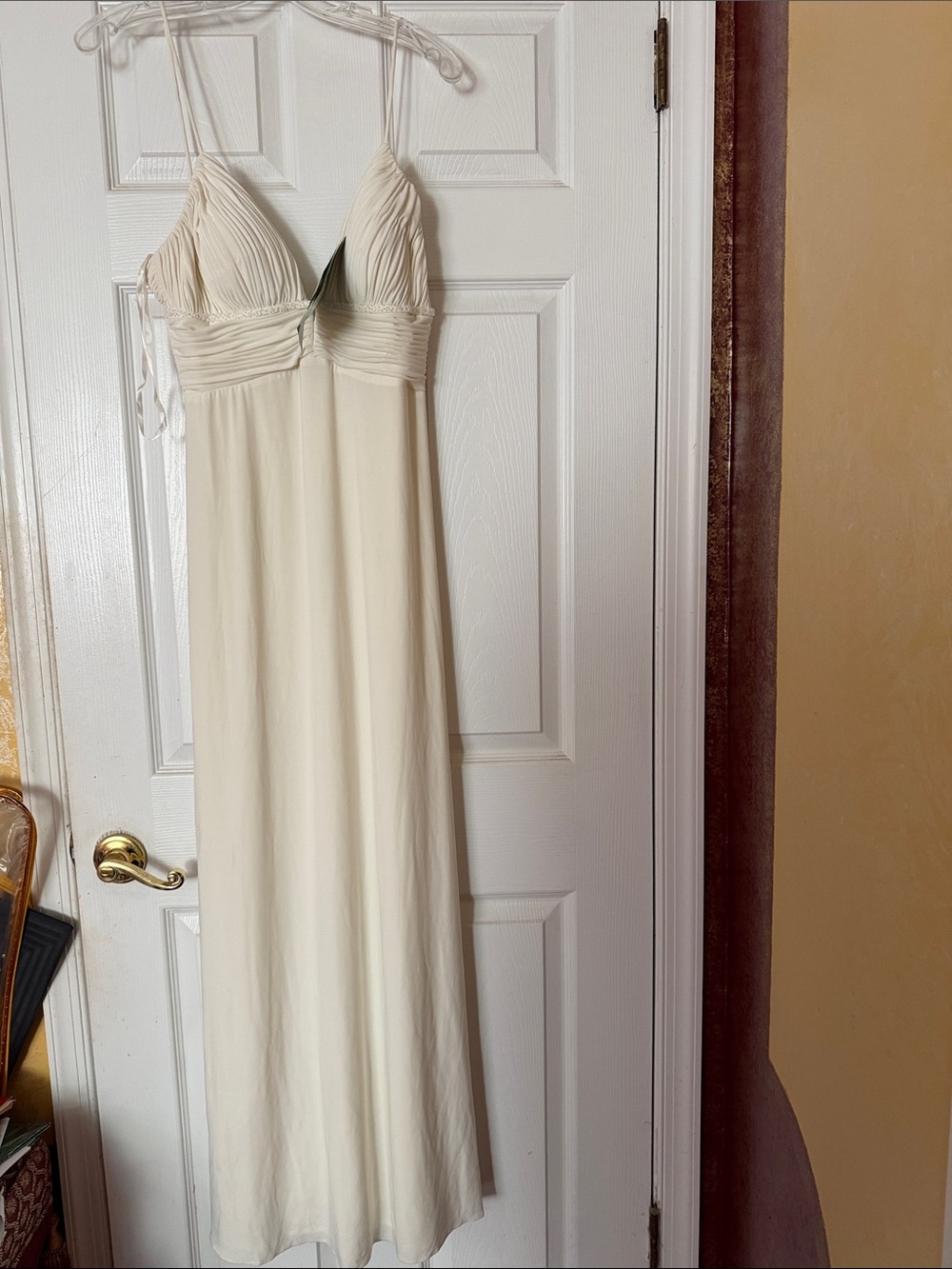 Elegant Cream Maxi Dress with Ruched Bodice